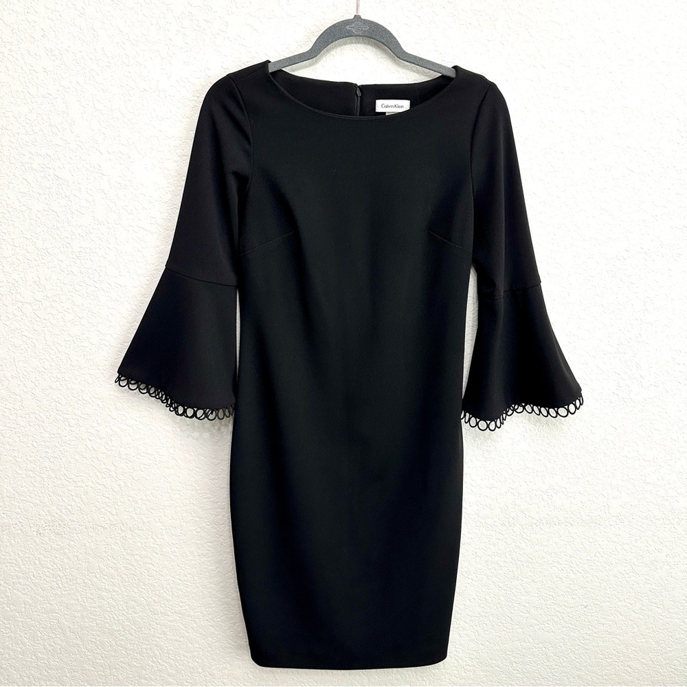 Calvin Klein Black Sheath Dress with Detailed Bell Sleeves Size 6 Women’s